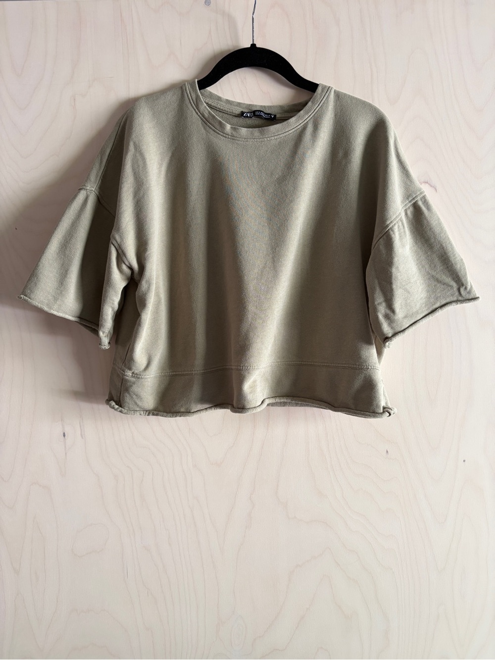 Zara Sage Cropped Boxy Short Sleeve Top